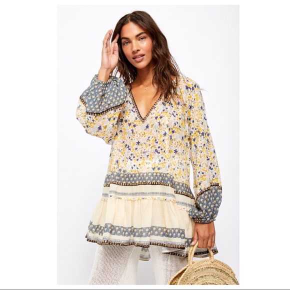 FREE PEOPLE BOHO FLOWY TUNIC SWING MINI DRESS A2C - Picture 2 of 16